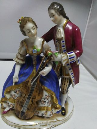 Vintage Porcelain Victorian Man/woman Playing The Cello Figurine Made In Japan