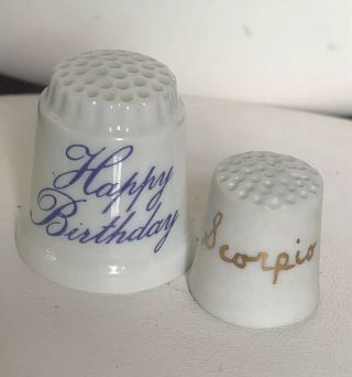 Vintage Porcelain Happy Birthday & Scorpio Thimbles