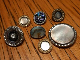 7 Very Unique Vintage Antique Dark Mother Pearl Abalone Shell Button