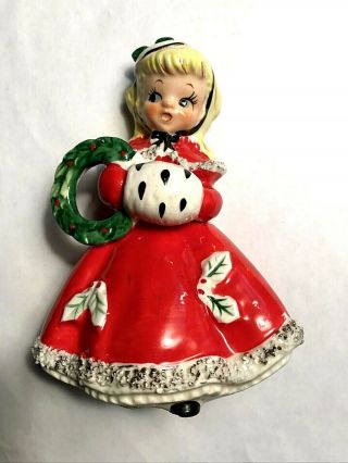 Vintage Napco Japan Christmas Girl Red Dress Spaghetti Ceramic Figurine C13 - 9