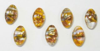 Antique Vintage Set Of 7 Leo Popper Glass Yellow & Goldstone Buttons Key Shank