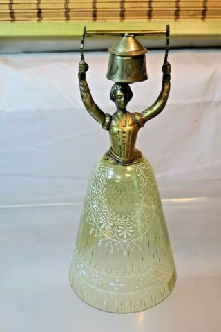 Vintage Brass & Glass Dress Lady Holding Bell About Her Head - Dutch
