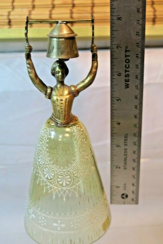 Vintage Brass & Glass Dress Lady Holding Bell About Her Head - Dutch 2
