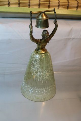 Vintage Brass & Glass Dress Lady Holding Bell About Her Head - Dutch 3