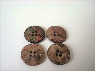 4 Vintage Antique Carved Iridescent Gray Mother Of Pearl Shell Buttons 7/8 In.