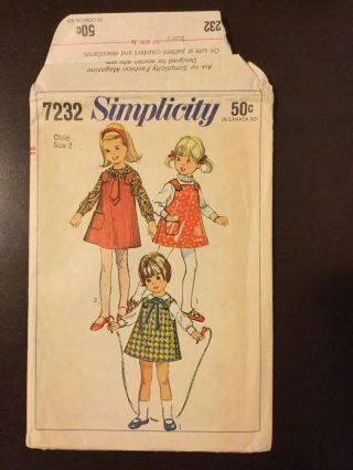 Vintage 1960’s Simplicity Pattern 7232 Childs Jumper,  Blouse,  Tie Size 2