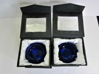 2 Oleg Cassini Cobalt Blue Crystal Votive Candle Holders Geometric - Orig Boxes
