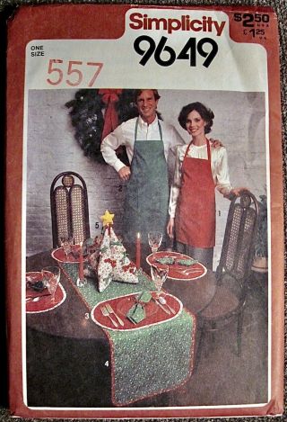 Vintage 1980 Simplicity Christmas Accessories & Apron Pattern 9649 One Size