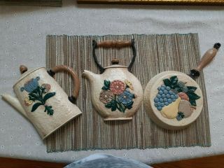 Vintage Home Interiors Kitchen Wall Plaques Decor Set Of 3 - White
