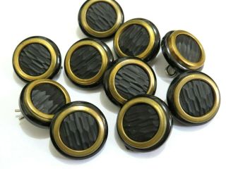 Vintage 10 1950s / 60s Black & Gold Coat Buttons Plastic