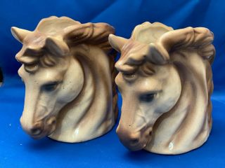 Vintage Ceramic Horse Head Planters Matching Pair Rare Find