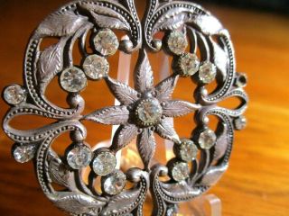 Old Antique French 1 3/4 " Button " Large Pierced Floral W/rhinestones 1 Missing "