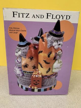 Fitz And Floyd Halloween Kitty Witches Musical Retired 2002 2