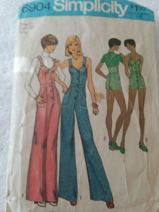 Authentic Vintage 1975 Jumpsuit Misses Simplicity Sewing Pattern 6904 Size 12.