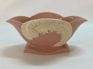 Vintage Pink Feather Vase Victorian Ceramic Pottery Planter (i4)