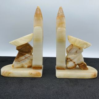 Vintage Mexican Siesta Saguaro Cactus 8.  5 " Onyx Marble Carved Stone Bookends