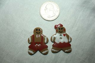 Vintage Clothing Buttons Ceramic Shaped Ginger Bread Boy And Girl Set Of 2