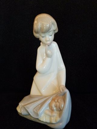 Vintage Lladro Spain Fine Porcelain Figurine Angel Guardian Angel& Baby Signed