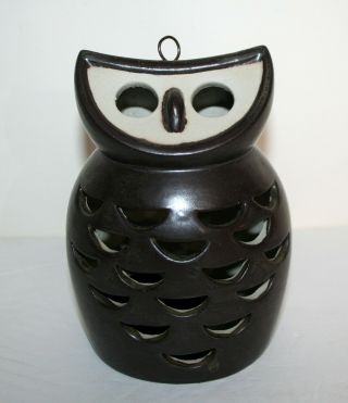 Vintage 1960 - 1970s Ceramic Owl Candle Votive Holder Hanging Lantern Japan Vandor