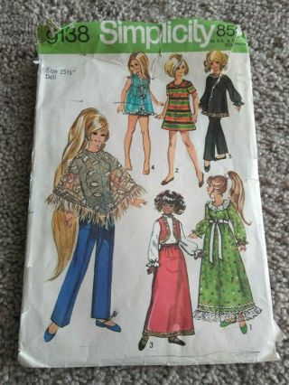 Simplicity Sewing Pattern 9138 Doll Clothes Barbie Size 15 1/2