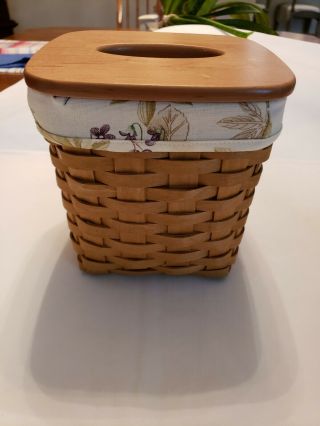 Longaberger Tissue Basket W/ Botanical Fields Liner Plastic Protector And Lid