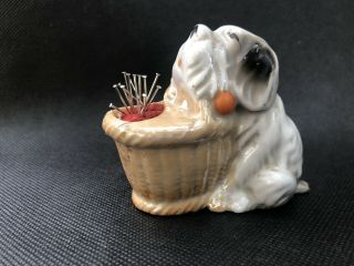 Vintage Luster Ware Hand Painted Ceramic Dog Pin Cushion - Made In Japan