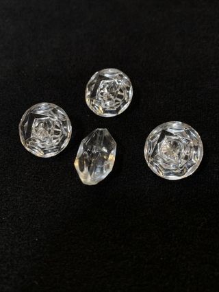 Set Of 4 Vintage Crystal Clear Glass Buttons Art Deco