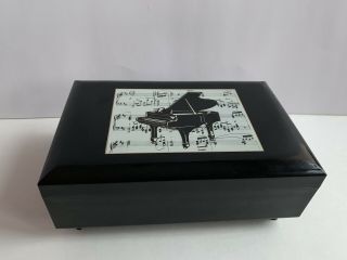 Vintage Black Lacquer Wood Musical Jewelry Box,  San Francisco Music Box Co.