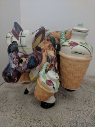 Vintage Donkey/burro/mule Ceramic 7 Piece Cruet Set Oil & Vinegar Salt & Pepper