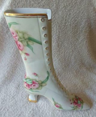 Burton & Burton Porcelain Hightop Button Boot Shoe Ceramic Victorian Roses Vase