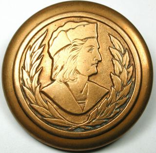 Lg Sz Antique Brass Button Christopher Columbus Image - 1 & 1/2