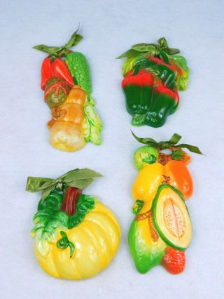 Vintage Ceramic Vegetable Hanging Wall Plaques Kitchen Decor Set Of 4 Peppers,