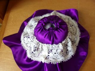 Half Doll Pin Cushion Only Purple Satin & White Lace`3 " X 9 "