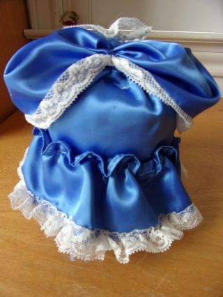 Half Doll Pin Cushion Only Blue Satin & White Lace 5 " Tall