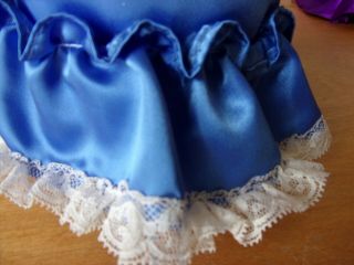 Half Doll Pin Cushion Only Blue Satin & White Lace 5 