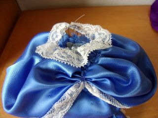 Half Doll Pin Cushion Only Blue Satin & White Lace 5 