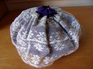 Half Doll Pin Cushion Only White Lace Over Purple Skirt 3 " X 7 "