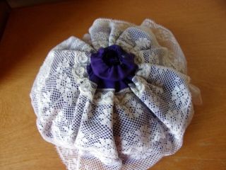 Half Doll Pin Cushion Only White Lace Over Purple Skirt 3 