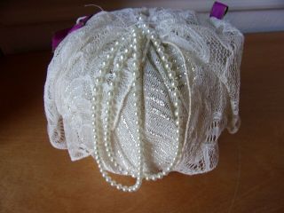 Half Doll Pin Cushion Only Off White Faux Pearls Purple Bows 4 
