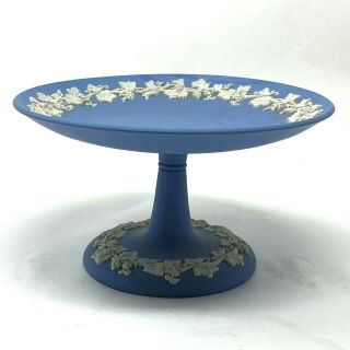 Vintage Wedgewood Blue & White Jasperware Grapevine Compote Pedestal Candy Dish