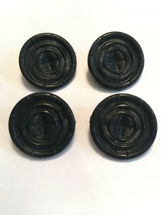 4 Large Vintage Black Coat Buttons 1 3/4” Plastic