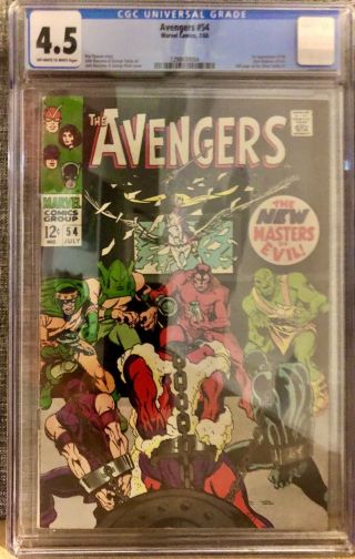 Avengers 54 Cgc 5.  0 Vg/fn (1968) 1st App Of The Masters Of Evil Marvel Comic