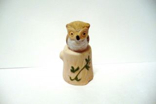 Thimble Bisque Enesco? An Owl On A Tree Stump W/ivy