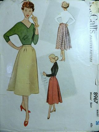 Vtg 1950s 1952 Mccall 8967 Swing Flare Back Skirt Sewing Pattern 26 Waist
