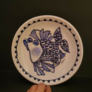 Diane Artware Come Dream With Me Whimsical Fish Stoneware Dish 9 "