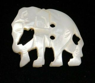 Antique Vtg Button Carved Pearl Shell Elephant I3