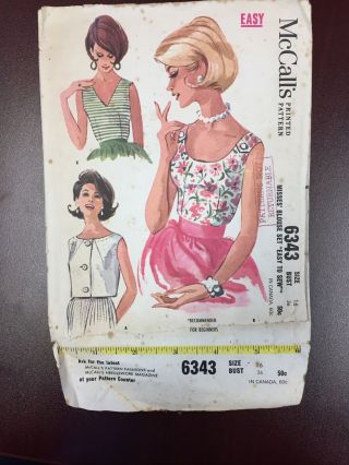 Mccall’s 6343 Ladie’s 1962 Vintage Blouse Sewing Pattern Size 16