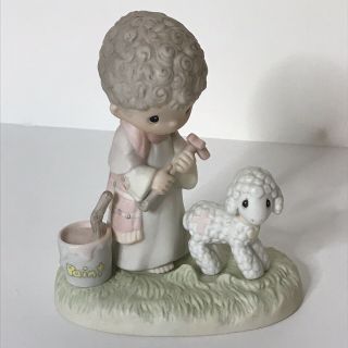 Precious Moments His Sheep Am I Figurine Porcelain Jonathan And David 1981 E7161
