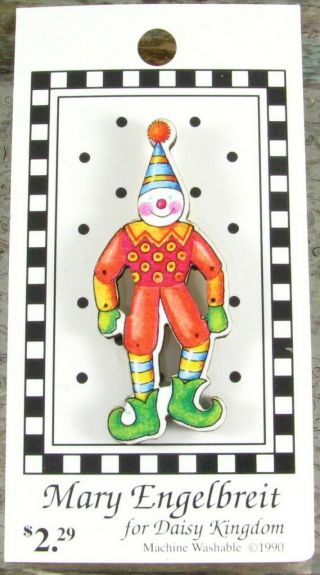 Mary Engelbreit Button On Card,  Large Clown Or Elf Doll