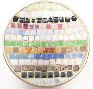 Vintage 1960s Hand Crafted Multi Color Mosaic Tile Round Plate Trinket Dish